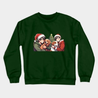 Christmas manga guys with dogs Crewneck Sweatshirt